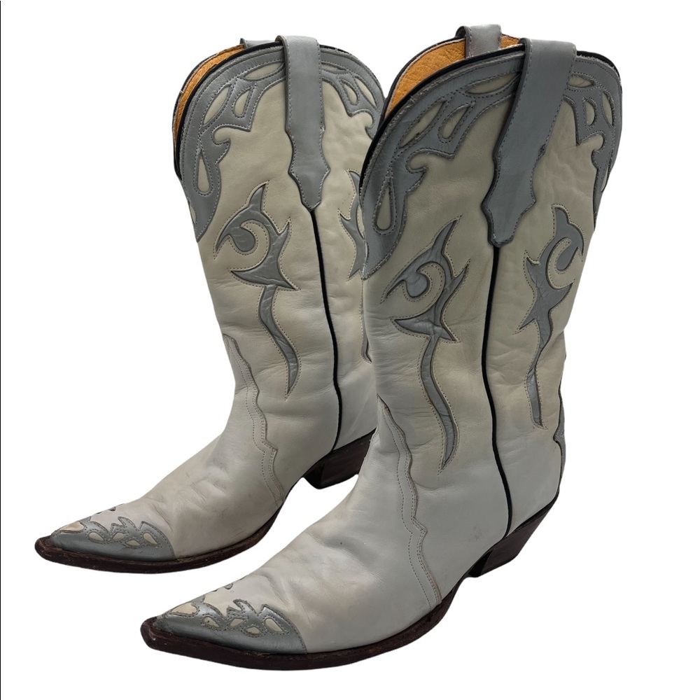 Rudel Women’s Vintage Silver & White Pointed Toe Cowboy Western Boots 7.5